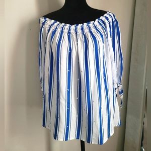 Harve" Benard Striped Peasant-look Blouse  NWT